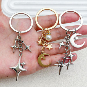 Thẩm Mỹ Thép Không Gỉ <span class=keywords><strong>Keychain</strong></span> Dễ Thương Sao Trăng Vòng Tròn Hình Dạng Vòng Chìa Khóa Cho Ví Ba Lô Túi quyến rũ Người Giữ Xe Phụ Kiện - Product Image 4