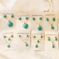 Parure de bijoux vintage en acier inoxydable pour femme, collier et boucles d'oreilles élégants avec pendentif turquoise, plaqué or, idéal pour mariages et occasions spéciales