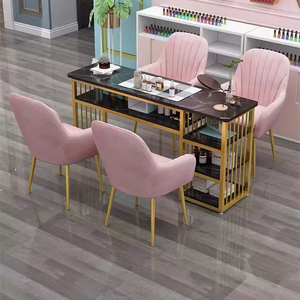 <span class=keywords><strong>Table</strong></span> de <span class=keywords><strong>manucure</strong></span> avec plateau en marbre et cadre en métal doré, tiroirs de rangement, nettoyage facile, collecteur de poussière, mobilier de salon commercial - Product Image 4