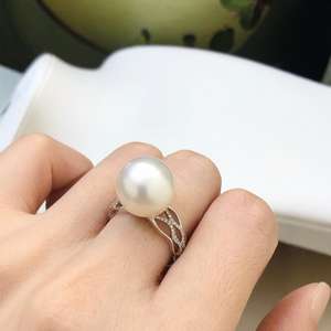 Source Factory's 925 Silver Fashion <b>Ring</b> for Women Natural <b>Pearl</b> 12-13 mm Cross Border Live Streaming - Product Image 4