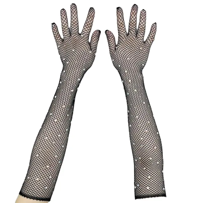 Gants de mariée en maille pour femmes, boîte de nuit européenne et américaine, longs gants en dentelle Halloween à écran tactile