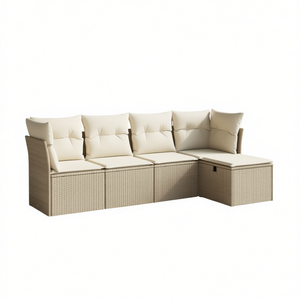 Ensemble de canapé de jardin en polyrotin beige avec coussins crème, meubles d'extérieur avec rangement, 4 places, design contemporain - Product Image 1