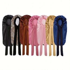 Spandex Satin Bonnet Stretch Band Sleep Cap With Attached Tie Twist Button for <b>Braids</b> Natural Nighttime Hair Wrap Gift - Product Image 3