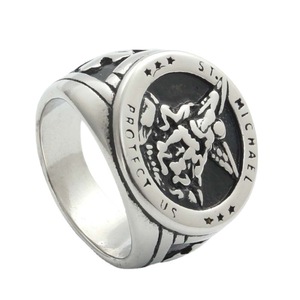 Bague de protection Saint Michel pour homme, en acier inoxydable argenté, forme croix, bijou tendance, cadeau pour toutes occasions - Product Image 1