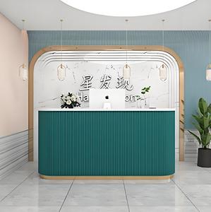 Comptoir de réception de style industriel en bois et métal avec éclairage LED pour café, restaurant, bureau, hall d'entrée, hôtel - Product Image 4
