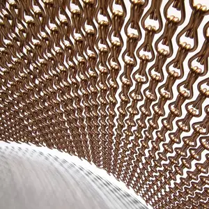חיצוני זהב פליז מתכת ספירלה נירוסטה מעלית בניין דקורטיבי ארוג תיל רשת גיליון פנל וילון