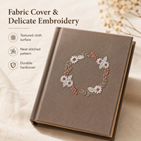 Carnet à couverture rigide en tissu brodé, couverture en lin marron et turquoise, broderie main couronne de marguerites, pages vierges en kraft, cadeau, OEM, vente en gros