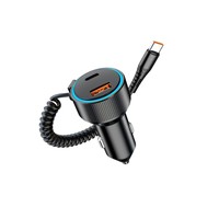 Chargeur de voiture en gros 90W USB-A et Type-C 2 ports PD QC3.0 à charge rapide avec câble, adaptateur allume-cigare pour téléphone