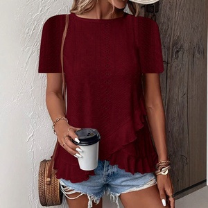 Camiseta de Jacquard con Patrón Geométrico, Casual y a la Moda para Mujer, Nueva Colección Primavera/Verano 2026, Estilo Europeo Americano, Venta en Línea Internacional - Product Image 4