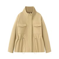 Veste Courte en Laine pour Femme 2026 à Col Mandarin, Taille Ajustable, Coupe-Vent Polyvalente pour le Bureau et le Quotidien