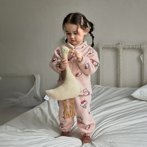 Pijamas de Forro Polar Coral con Mangas Abullonadas para Niñas y Niños, Diseño Lindo para Otoño/<span class=keywords><strong>Invierno</strong></span>, Conjunto Combinado, Ropa de Estar por Casa que Mantiene el Calor - Product Image 4
