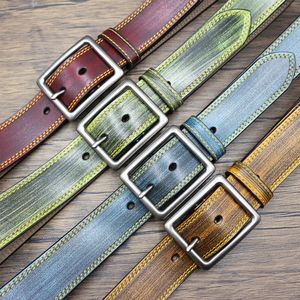 Cinturón <span class=keywords><strong>de</strong></span> Cuero Genuino con Costuras Retro para Hombre, Cinturón Vaquero Occidental <span class=keywords><strong>de</strong></span> Cuero <span class=keywords><strong>de</strong></span> Grano Completo con Tinte Degradado Informal - Product Image 2