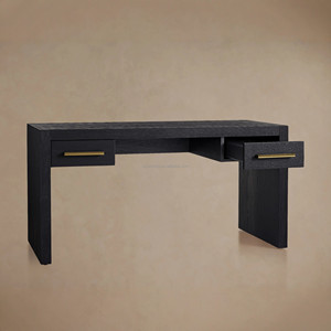 Charcoal Black Oak Executive <strong>Desk</strong> 2-Drawer Modern Home Office Study Table Sovereign Architectural Writing <strong>Desk</strong> with BrassHandles - Product Image 3