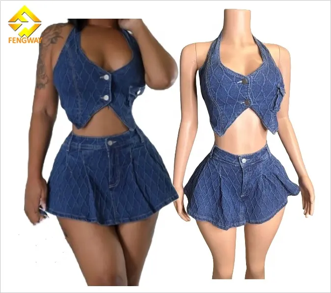 Dames Denim Sets Voor Dames 2024 Zomer V-Hals Tanktops Bijpassende Shorts Set Stretch Denim Tweedelige Rokken Set