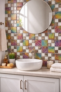 Mosaïques en verre cristal carrées multicolores pour cuisine et salle de bain, les plus vendues en Chine, idéales pour les espaces intérieurs humides - Product Image 4