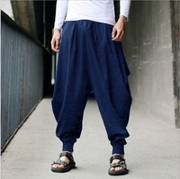 Pantalon Harem décontracté pour homme, taille M-5XL, style Aladdin, en coton 100% délavé, coupe croisée, taille mi-haute, pour la danse Hip Hop