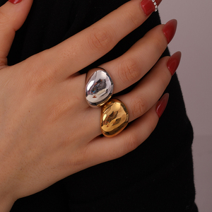 Anel de aço inoxidável banhado a ouro <span class=keywords><strong>real</strong></span> de alto polimento grande e brilhante, anel de aço inoxidável de tamanho grande à prova d'água - Product Image 1
