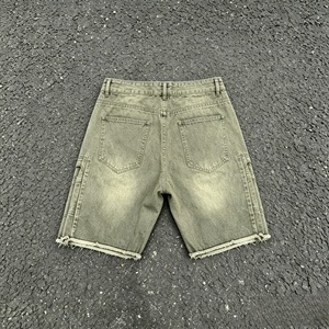 Shorts de Mezclilla Verde Oliva para Hombre, Estilo Cargo, Cintura Media, Desgastados, con Bordes Crudos, Casuales, para Verano - Product Image 3