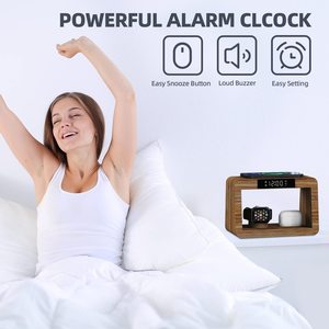 5 في 1 محمول سريع الشحن خشبي 15 واط شعار مخصص هدية ساعة منبه رقمية مع شحن لاسلكي - Product Image 3