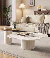 Ensemble de tables basses modernes à motif floral, noir et blanc, design créatif, table basse en bois avec plateau en pierre, ensemble de tables basses pour salon