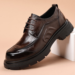 Chaussures habillées en cuir véritable pour hommes, style Oxford, bout rond, à lacets, pour l'automne, avec semelle extérieure en caoutchouc antidérapante - Product Image 1
