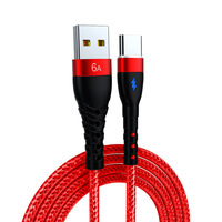Kabel Pengisi Daya dan Data USB 2.0 a ke Tipe C 6A dengan Lampu LED, Anyaman Nilon Hitam 66W