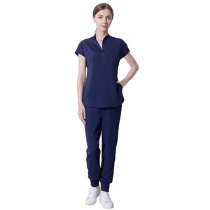 Venta al por mayor de alta calidad de 4 vías elástico Spandex Scrubs para mujeres y hombres cuello en V Hospital uniforme médico conjuntos - Product Image 6