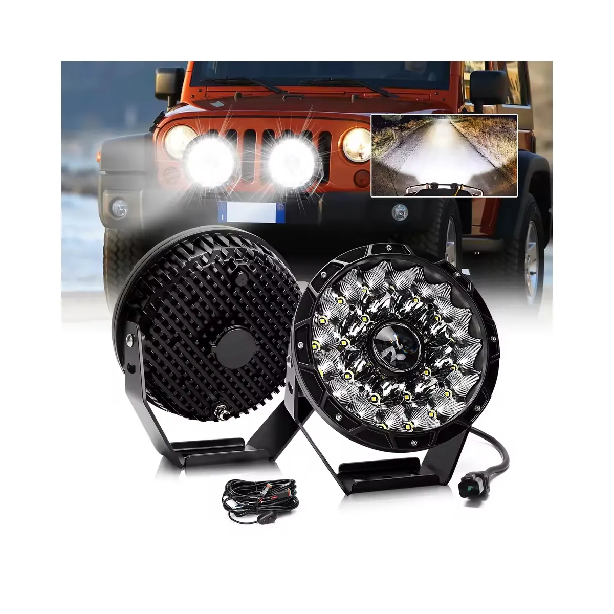 5.5/7.5/9 นิ้วน้ําท่วม LED ไฟหน้า 140W ทํางานสัมผัส lumina สปอตไลด์รอบไฟขับรถออฟโร้ด
