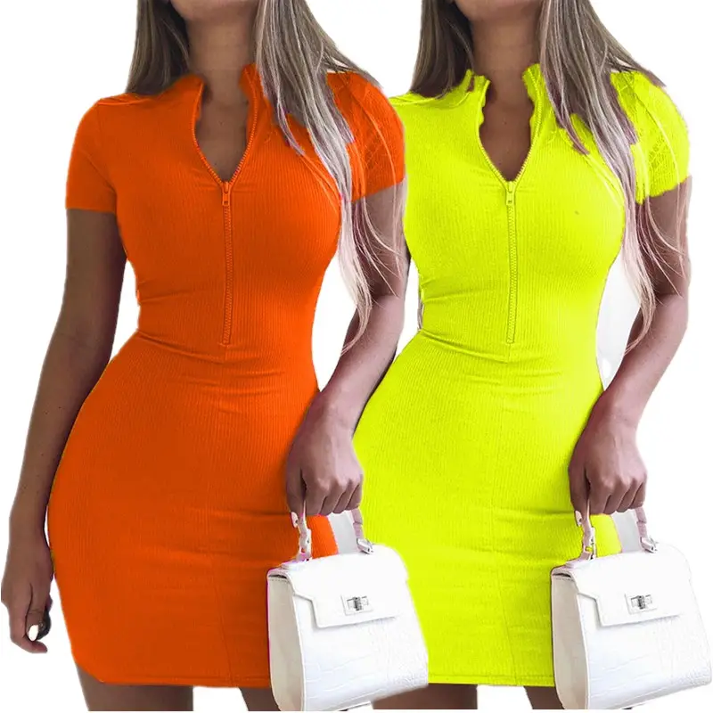 Solid Color Summer Sexy Mini Club Tight Fitted Dress Summer Dress Women Clothing Casual Dresses
