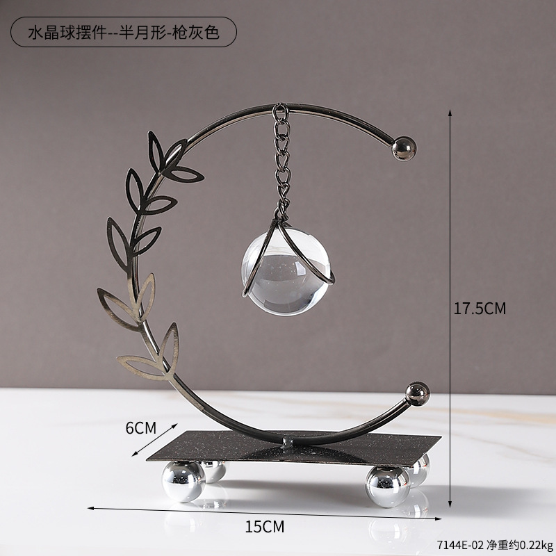 Ornement pendentif boule de cristal - en forme de demi-lune - gris bronze