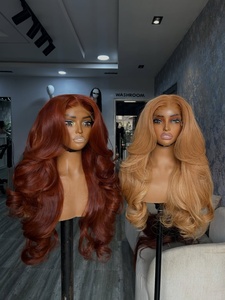 Parrucche Frontali in Pizzo <span class=keywords><strong>Biondo</strong></span> <span class=keywords><strong>Rame</strong></span>/Bisque con Capelli Umani, 100% Capelli Vergini Grezzi, Senza Colla, Ondulati, Pre-Piumati - Product Image 4