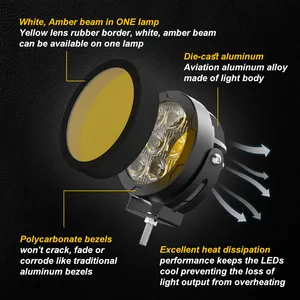 Focos LED redondos de alta potencia de 4,5 pulgadas, 70W, luces auxiliares para motocicletas GR