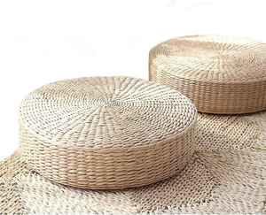 Coussin rond en paille tressée naturelle fait main, tapis de sol tatami écologique en écorce de maïs pour la méditation et le yoga, idéal pour le salon zen. - Product Image 2