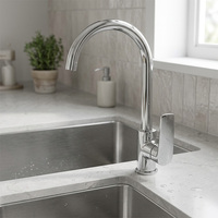 Robinet de cuisine moderne en laiton à poignée unique avec cartouche céramique, design rotatif, à poser sur comptoir
