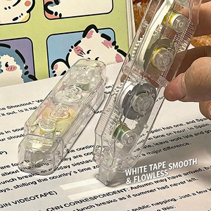 デュアルヘッド2-in-1修正テープ 5mm幅 透明ホワイトアウトテープ ドットグルー付き 学生/学校/オフィス用品 - Product Image 1