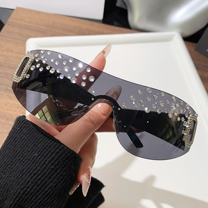 Women's <b>Rhinestone</b> <b>Sunglasses</b> Frameless Square Pink Lens UV400 Protection For Outings Parties Driving Stage Performances - Product Image 3