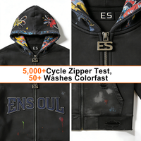 Sweat à capuche zippé pour homme, style streetwear personnalisé, effet vieilli, logo brodé, motif dessiné à la main, 100% coton, ODM, grammage lourd, effet délavé vintage