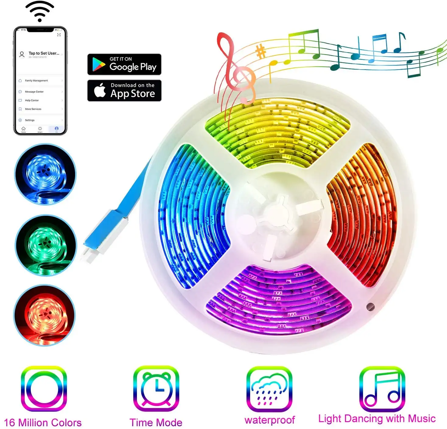 Drop shipping WIFi Tuya Music Color Changing LED Lights Strip Work with Alexa Google Assistant Wireless Smart LED Light Strip