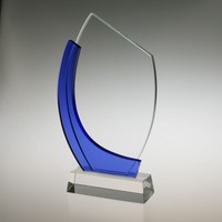 Pujiang usine en gros personnalisé bleu cristal Plaque prix entreprise crédit verre cristal trophée cristal artisanat