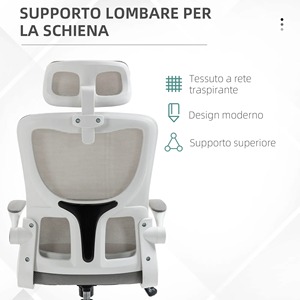 Chaise de bureau ergonomique réglable en hauteur avec appui-tête, 60x59x114-122 cm, gris - Product Image 2