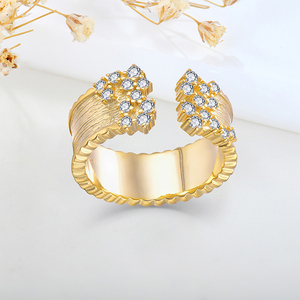 Trendy fine jewelry 925 sterling silver flower 18 kara anello aperto placcato oro con zircone due lati - Product Image 3