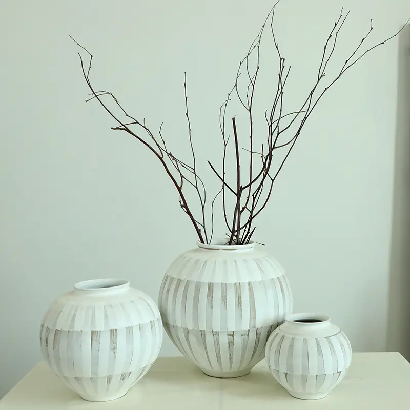 Tanaman mangkuk bulat hiasan Tengah dalam ruangan gaya Jepang vas keramik antik untuk pernikahan