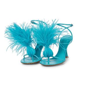 Moda estiva di marca di lusso con punta verde erba <span class=keywords><strong>tacchi</strong></span> alti svasati e sandali fatti a mano a punta tonda per calzature da donna - Product Image 6