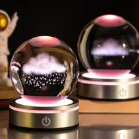 Mise à niveau de la conception boule de cristal 3D RVB veilleuse rougeoyante planète astronaute lune lampe atmosphère décorations de table pour enfants cadeaux
