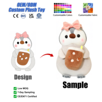Peluche pingouin personnalisable mignonne, jouet en peluche thé au lait Kawaii, animaux en peluche personnalisables, décoration de chambre, vente en gros, doublure en maille OEM