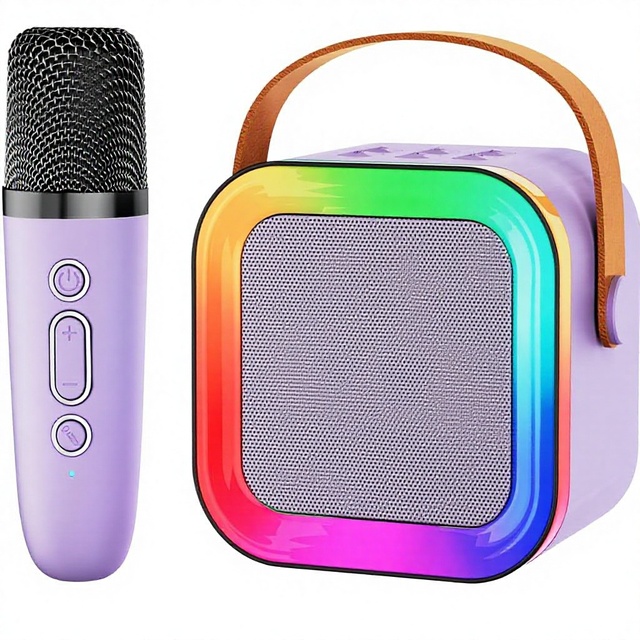 Mini Karaoke Machine Speaker Portable for Wireless Microphones PVC Material Unisex Ages 4-12+ Made China Christmas Birthday Gift