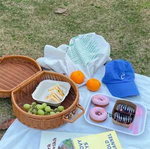 Nouveau panier de rangement rond en rotin rétro valise tissée en plastique avec emballage cadeau - Product Image 5