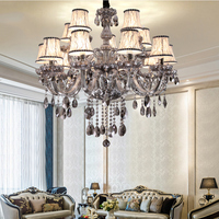 Lámpara Colgante LED de Cristal Estilo Retro Europeo con Altura Ajustable y Pantalla de Tela para Sala de Estar, Hotel o Restaurante