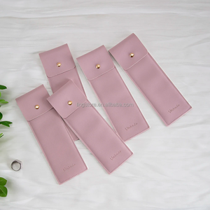 7*22cm Unique Thick PU Leather Jewelry <b>Gift</b> Storage Pouch <b>Envelope</b> Snap Button Watch Package Necklace Container with Gold Button - Product Image 5