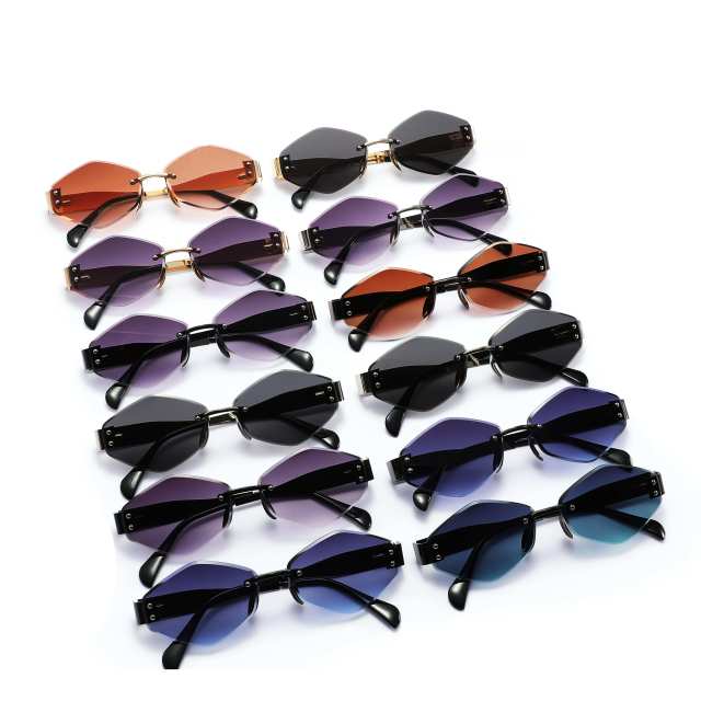 Promotion Cheap Price Mixed Styles Rimless Fashion Women's Metal Sunglasses with Spring Hinge UV400 Gafas De Sol Sun Glasses
